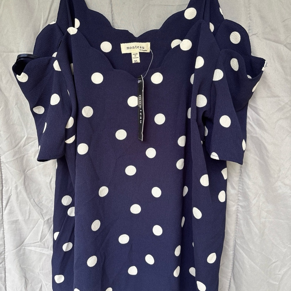 Monteau Navy Polka Dot Blouse